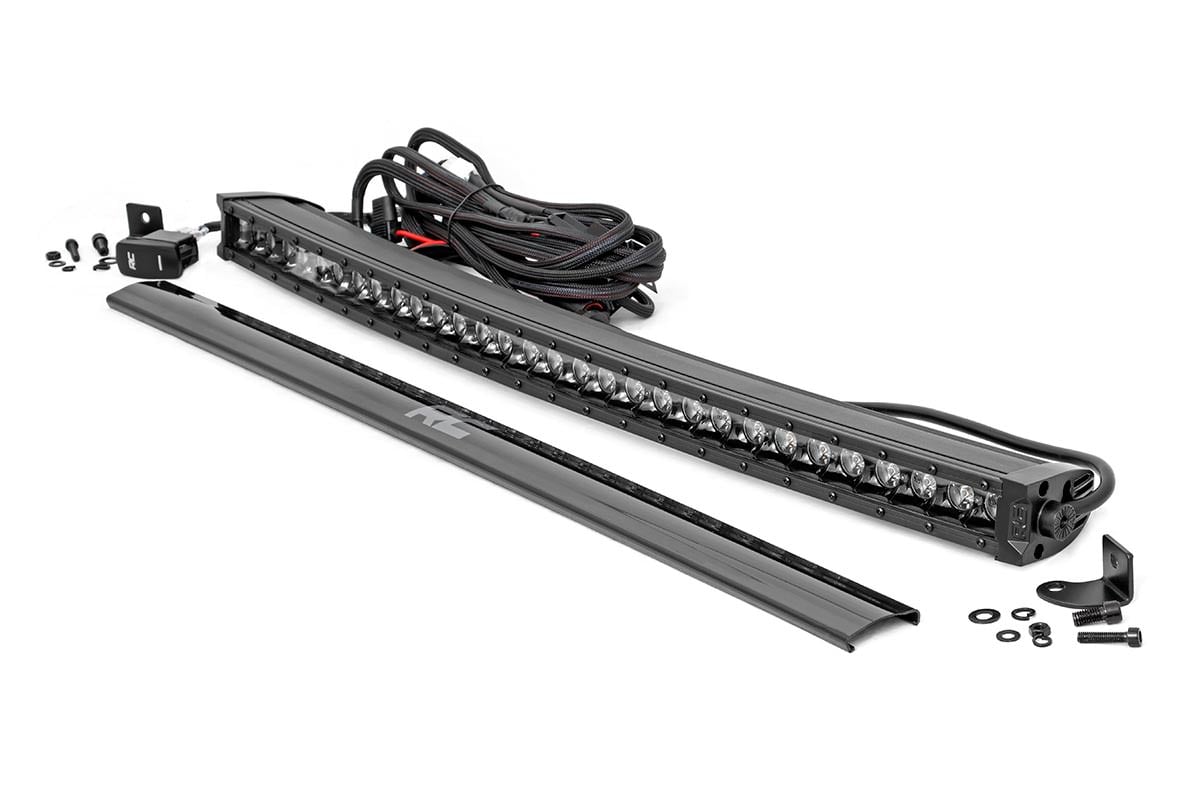 LED Light Bar - Rough Country - 30 Inch Black Series Curved Single Row Cool White DRL - Black